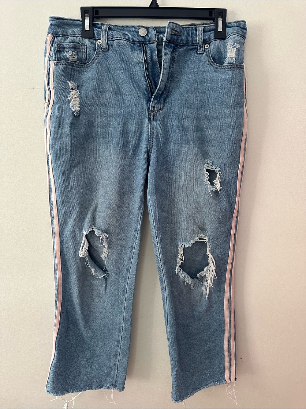 Women's Light Blue Distressed Jeans with Pink Side Stripe